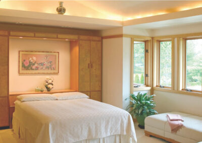 The principles of Vedic Architecture describe the effects of sleeping in different directions. These four beds face either east or south, orientations that assure a nourishing effect. Science has begun to investigate the effects of orientation in sleep and research confirms these ancient guidelines.