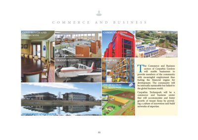 The Commerce and Business sectors of Carpathia Gardens will enable businesses to provide members of the community with meaningful employment thus fueling the financial engine for development. The community will be internally sustainable but linked to the global business world. Carpathia Technopark will be a commerce and business center that will accommodate and foster the growth of tenant firms by providing a culture of innovation and build networks of expertise. • Conferences and Exhibitions • Co-Working Center • Communications • Sustainable Energy • Transportation • Logistics • Investment and Finance • Information Technology